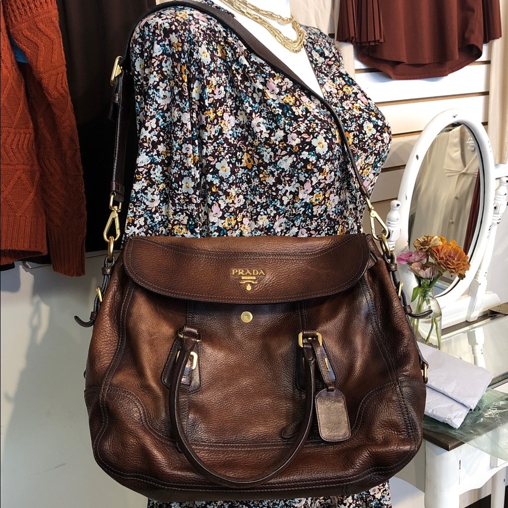 So Beautiful And Stylish!!Prada Brown Leather Satchel with Gold Hardware - Picture 6 of 14